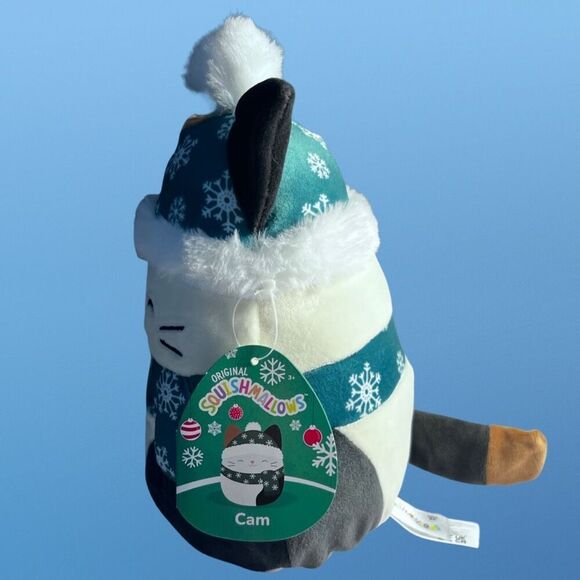 2022 NWT Squishmallow HOLIDAY CHRISTMAS Cam the Cat 7.5” Fuzzy Hat and Scarf - Picture 2 of 4